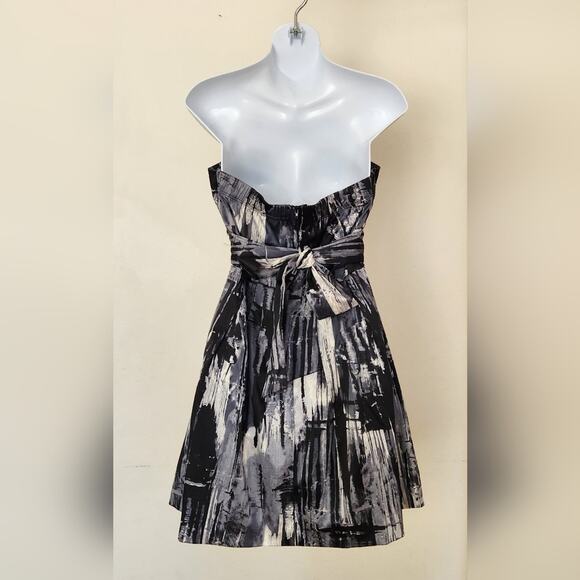 SPEECHLESS Black Gray Printed Strapless Fit and Flare Mini Dress Size 9 - Picture 4 of 11
